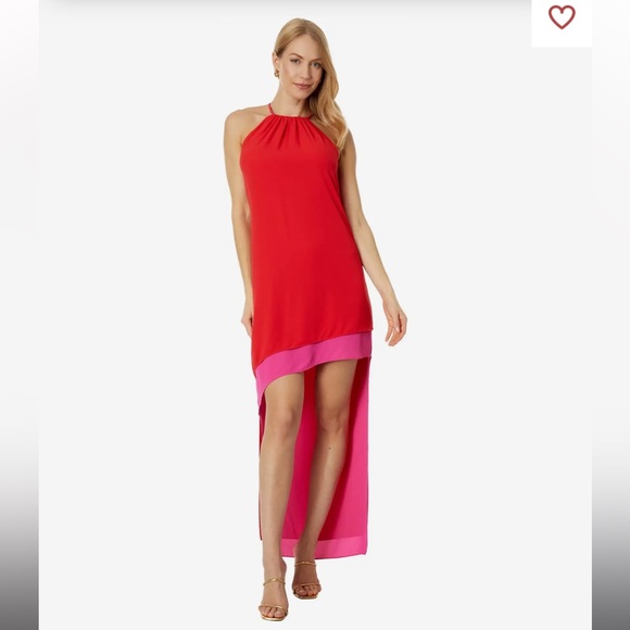 BCBGMAXAZRIA Women's Halter Neck Two Tone High Low Dress - Picture 1 of 4